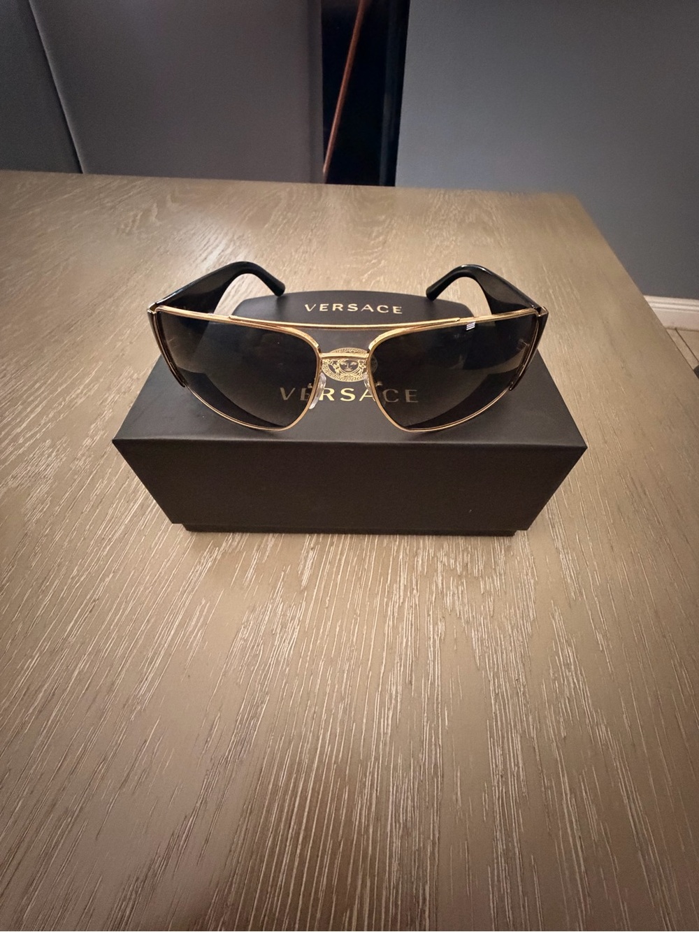 Versace Men’s Black Lensed Sunglasses with Gold Frame